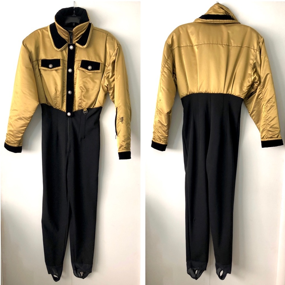 Nils Skiwear Vintage Ski Suit One Piece Black Gold